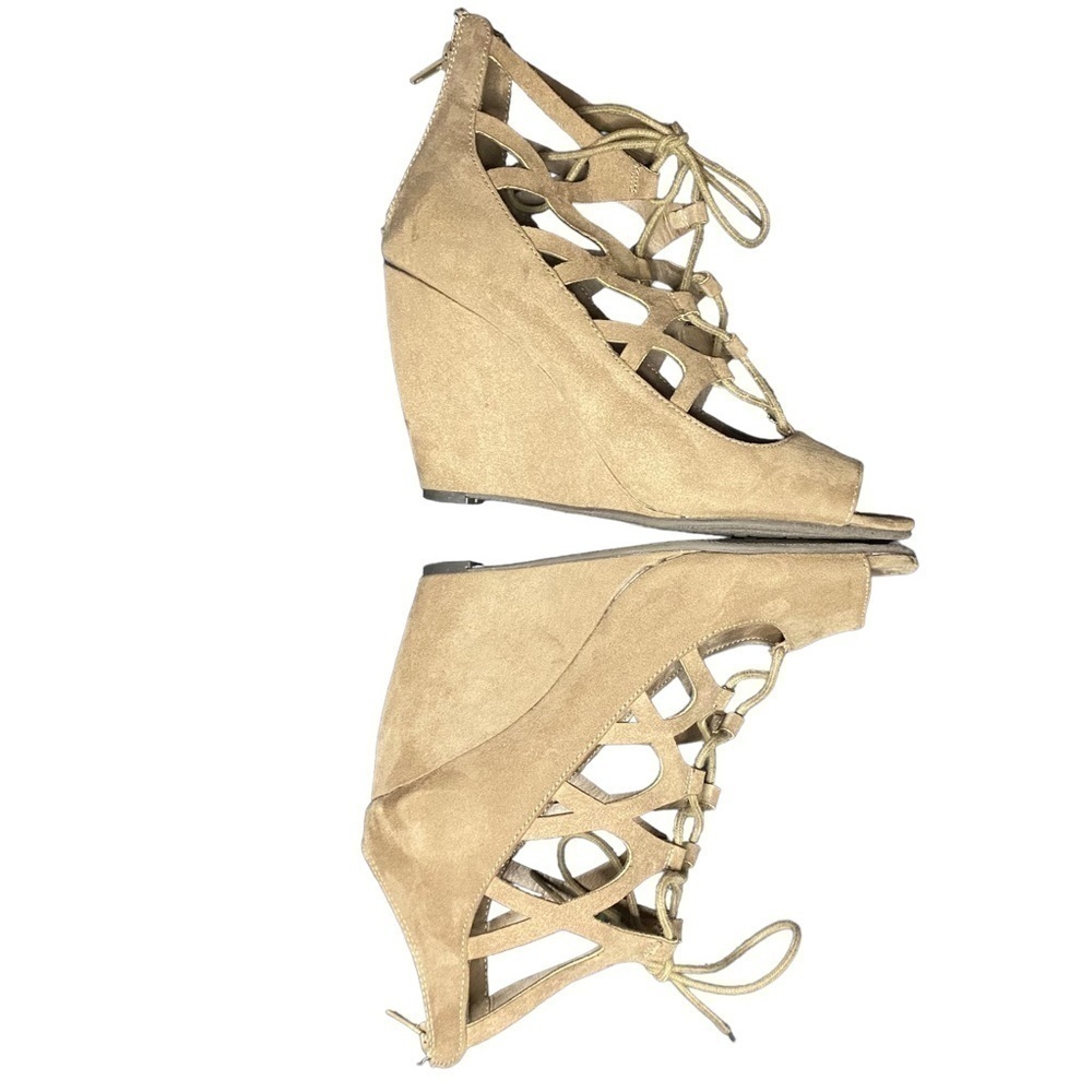 MIA Maris Faux Suede Lace Up Wedge Gladiator Sandals Tan Size 9 - Picture 2 of 6